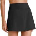 G4Free BareFeel 15" Tennis Skirts for Women High Waisted A Line Casual Athletic Golf Skorts Inner Shorts with 2 Pockets, Large