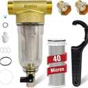 40 Micron Spin Down Sediment Filter,Reusable Whole House Sediment Water Filter,Pre-Filtration System for City Water & Well Water,Sediment Filter for Washing Machine,25GPM,1" MNPT+3/4" FNPT+3/4" MNPT