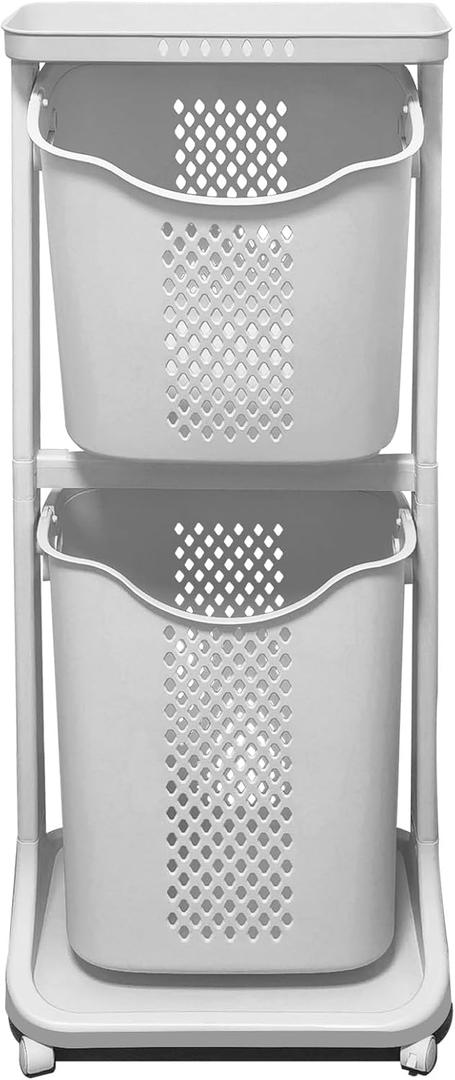 Laundry Basket with Wheels Plastic,2 Tier,40L+32L Large Capacity,Storage Organizers for Kitchen, Bathroom, Easy Mobility Multi-Functional Hampers