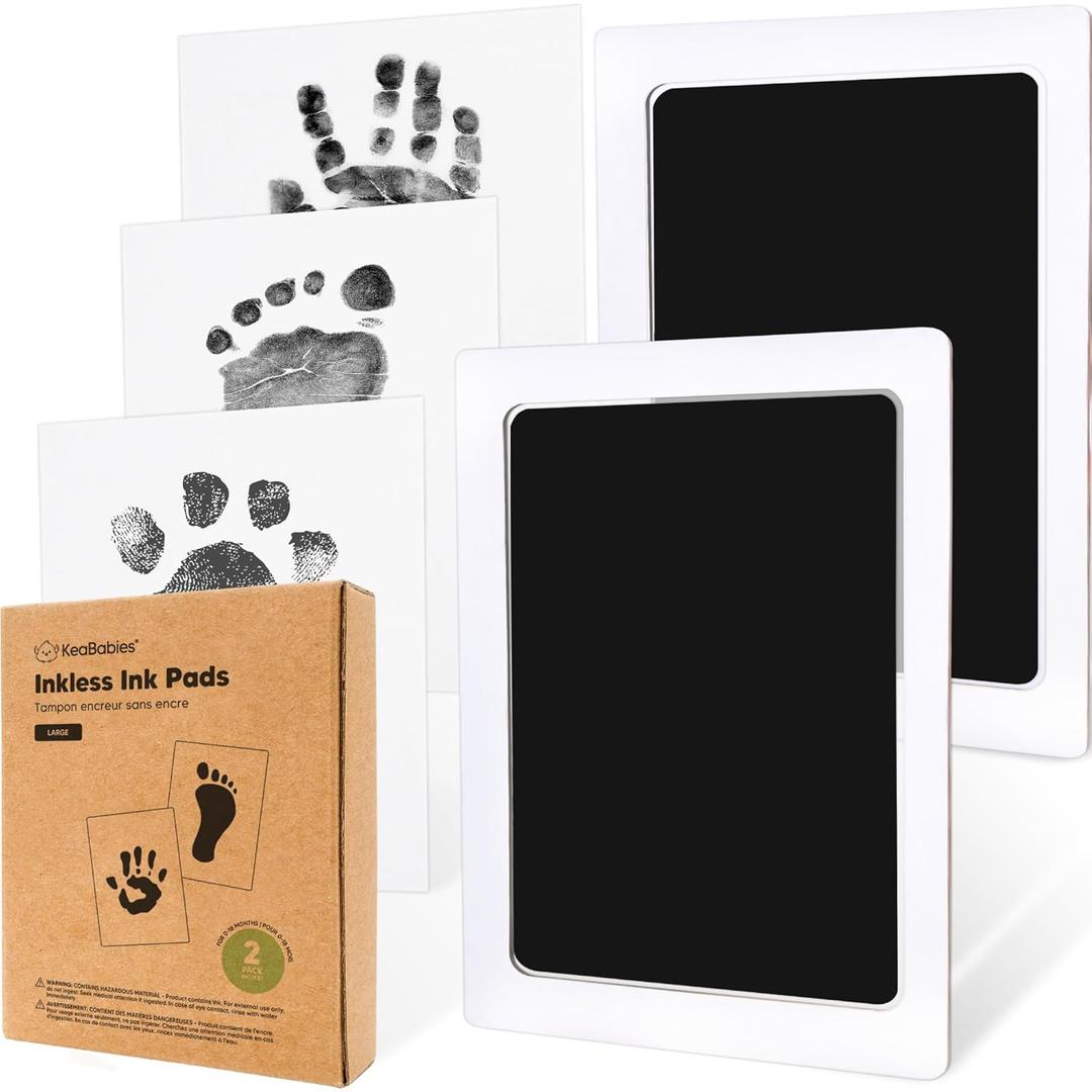 2-Pack Inkless Hand and Footprint Kit - Ink Pad for Baby Hand and Footprints - Dog Paw Print Kit, Dog Nose Print Kit - Baby Footprint Kit, Clean Touch Baby Foot Printing Kit (Jet Black, L)