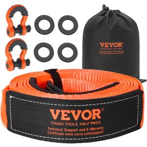 VEVOR Heavy Duty Tow Strap Recovery Kit 3 in x 20 ft (MBS-36,000 lbs) Tree Saver Winch Strap, Triple Reinforced Loop & Protective Sleeves & Storage Bag, 3/4" D-Ring Shackles, for Truck Jeep SUV ATV