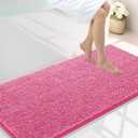Smiry Luxury Chenille Bathroom Rugs 44x24, Extra Soft and Absorbent Shaggy Bath Mat, Machine Washable, Non-Slip Plush Carpet Runner for Tub, Shower, and Floor, Home Decor Accessories, Hot Pink