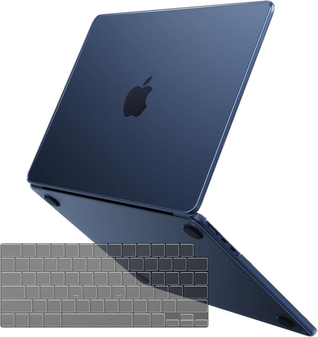 for MacBook Air 15 inch Case M4 2025 2024 2023 M3 M2 [100% Match Official Color] [Ultra Thin Armor] Hard Shell + Translucent Keyboard Cover Laptop - Midnight Clear