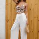 SVALIY Women Flowy Pants Cotton Linen Wide Leg Palazzo Pants Long Lounge Slacks High Waist Button Trousers Pocket (XL)
