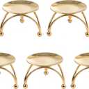 Cabilock 5Pcs Gold Candle Holders, 3In Metal Retro Candlestick Holders Set, Nordic Geometric Taper Pillar Candle Stand for Tabletop Centerpiece Decor, Wedding, Party, Mantle & Holiday Events