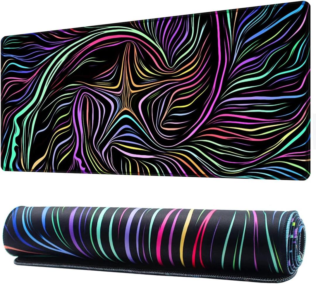 Benvo Extended Mouse Pad with Stitched Edges Extra Large Gaming Mousepads with Non-Slip Rubber Base and Micro-Weave Cloth Desk Mat for Gamer Office Home(35.4x15.7 inch, Colorful Star Line)