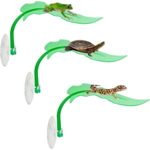 2 x Tree Frog Tank Accessories & Turtle Basking Platform 3PCS Set Leaf Decor - Reptile Habitat Decoration, Terrarium Accessories with Suction Cups for Turtles, Frogs, Geckos & Toads (Leaf)