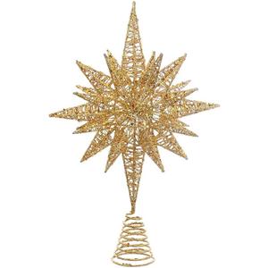Kurt Adler Un-Lit Gold Glitter Wire 3D Star Treetop, 16.5-inch Length, Gold-Tone, Metal, Holiday Decor