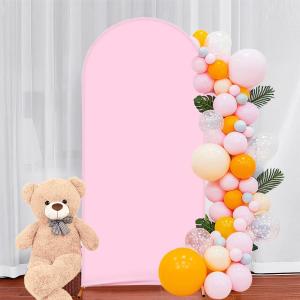 Albassa Arch Backdrop Cover 2-Sided Spandex Fitted Round Top Chiara Backdrop Frame Stand Cover for Baby Shower Birthday Party Wedding Decoration (Pink, 7.2FT)