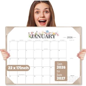 Desk Calendar 2026-2027 - 18 Month Desktop Calendars (Jan 2026–Jun 2027),Large 22x17 Monthly Calendar with Home & Office Floral Desk Pad Calendars (Apricot, 22 * 17)