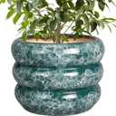 SQOWL Ceramic Planter for Indoor Plants - 10 Inch Plant Pot Indoor with Drainage Hole Large Pot for Plants Outdoor Flower Pot for Patio Decorations Outdoor Green Gemstone 