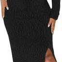Women's Formal Evening Gowns Elegant Sparkly One Shoulder Maxi Dresses Sexy Long Sleeve High Split Party Long Dress (Black, M)