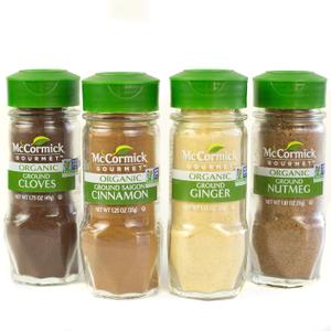 McCormick Gourmet Organic Baking Variety Pack (Cloves, Saigon Cinnamon, Ginger, Nutmeg), 0.05 lb, BBD: 11/2025