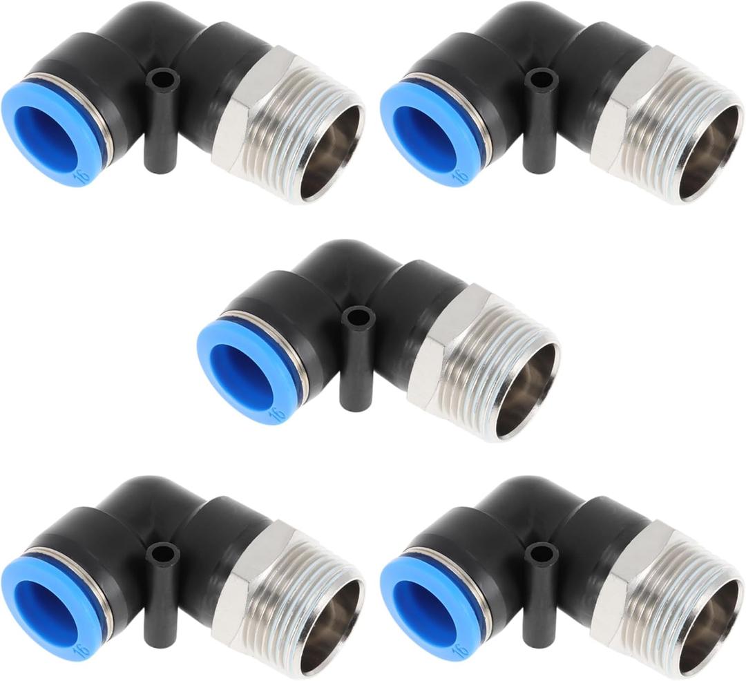 Push to Connect Air Fittings 5/8" 90 Degree Air Line Quick Joint Plastic Nickel-plated Copper 3/4"NPT 5 Pcs Blue Black