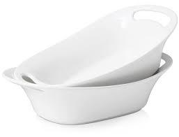 DOWAN Large Serving Bowls with Handles, 60 OZ Oval Serving Platter for Turkey, Fruit Salad Serving Dishes for Entertaining, Porcelain Pasta Bowls for Thanksgiving Day, Parties, Set of 2, Soft White