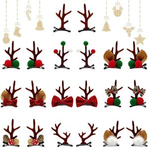 Cute Christmas Hair Clips, Christmas Antler Hair Clip, Moose Antler Deer Headband Hair Clips for Women Small Gifts Xmas Hair Accessories (10 PCS Brown)