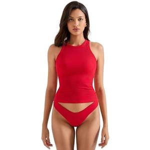 SUUKSESS Women Padded Cotton Ribbed Tank Tops High Neck Racerback Basic Tops, Red,  S