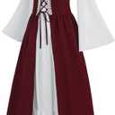 Renaissance Costume Women Medieval Fairy Elf Irish Dress Adult Halloween Costumes Viking Chemise with Accessories (XL)