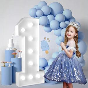 3FT/36 Inch Marquee Light up Numbers with White Lights,White Marquee Number 0-9 for Birthday Party Large Mosaic Frame Letter Cardboard Pre-Cut Foam Board Sign DIY Decorations Anniversary(1)