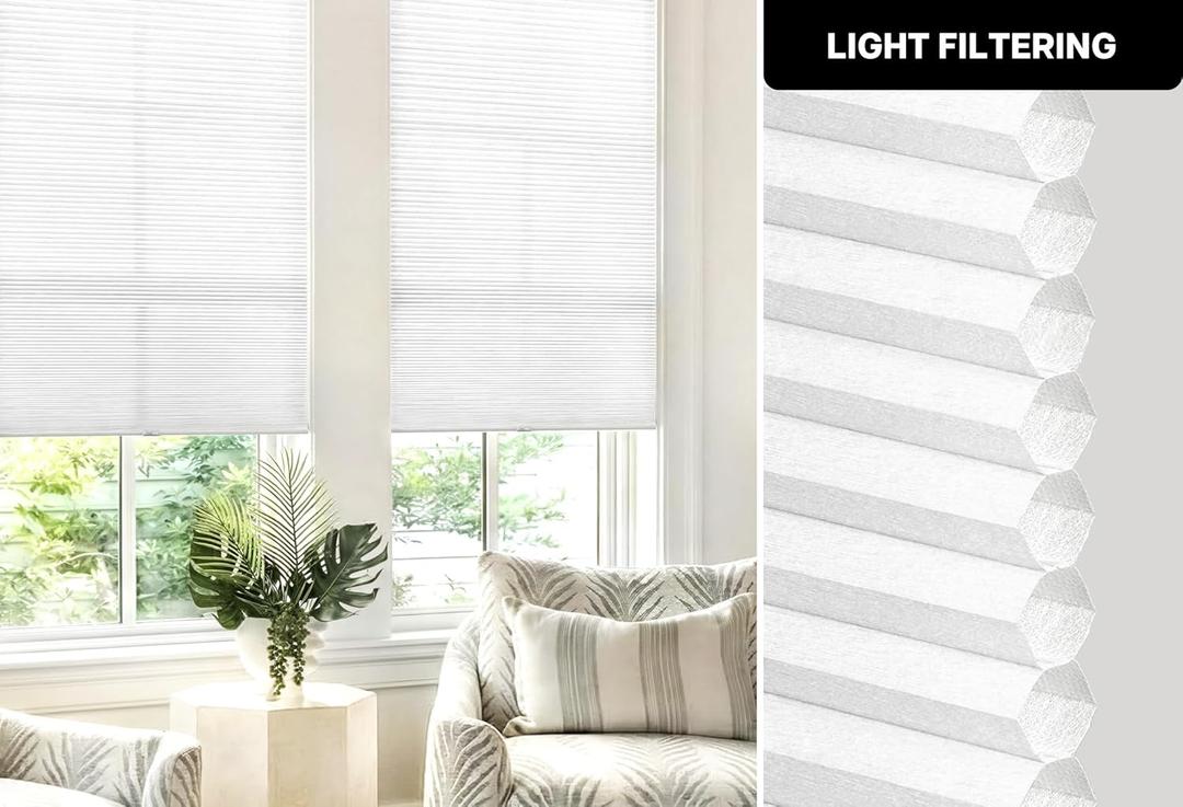 LazBlinds No Drill Cordless Cellular Shades, 35" W x 64" H, White