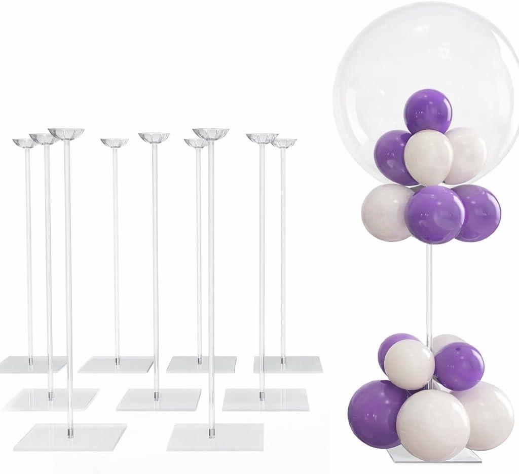 8 Pack Clear Acrylic Balloon Stand Kit - 15.75 Inch Reusable Balloon Sticks with Base for Table Centerpiece, Sturdy Balloon Holder for Birthday Party, Wedding, Baby Shower Decorations