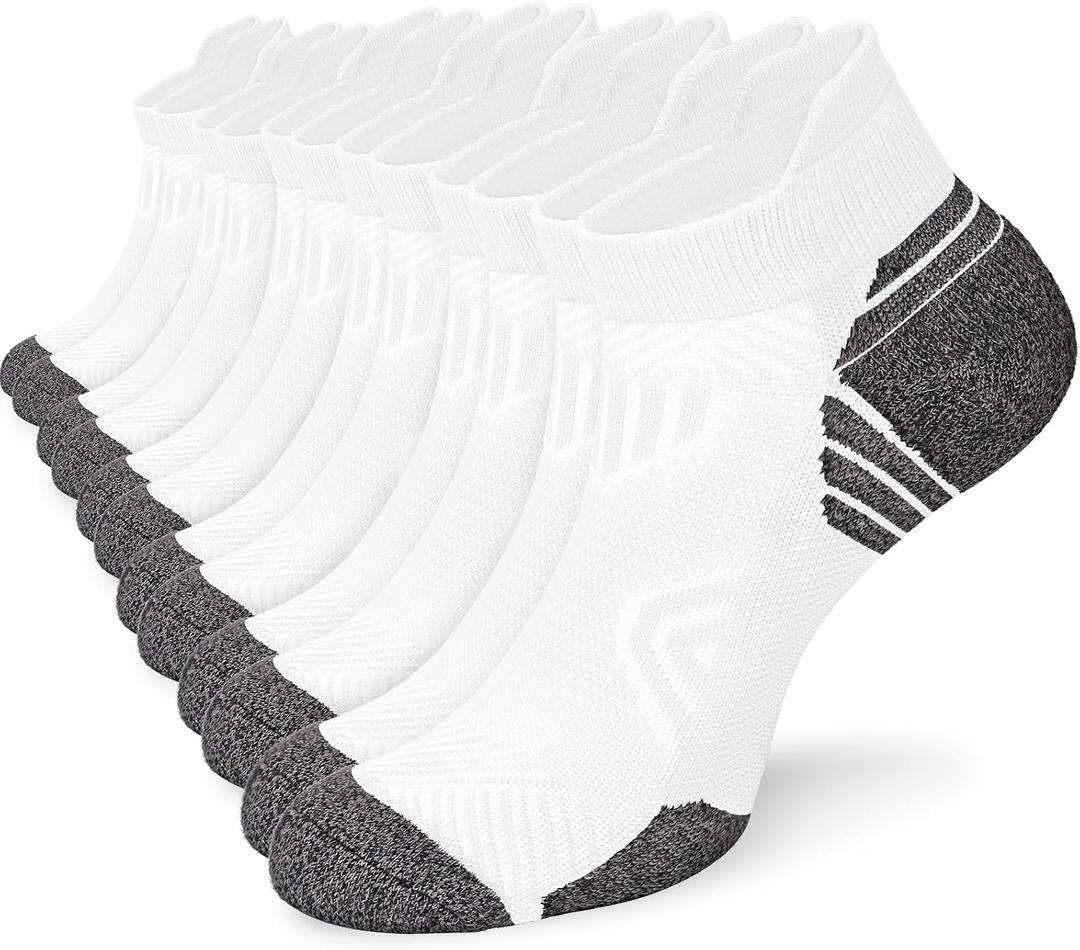 Cushioned Cotton Ankle Compression Socks for Men Women 6 Pairs Wicking, Low-Cut, Arch Support Plantar Fasciitis Socks, Small- Medium 