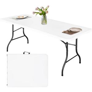 6FT Folding Tables Heavy Duty Folding Table, Multi-Functional Fold up Table for Outdoor Camping Picnic Parties, Indoor Events White Training Table with 330lbs Static Weight Capacity