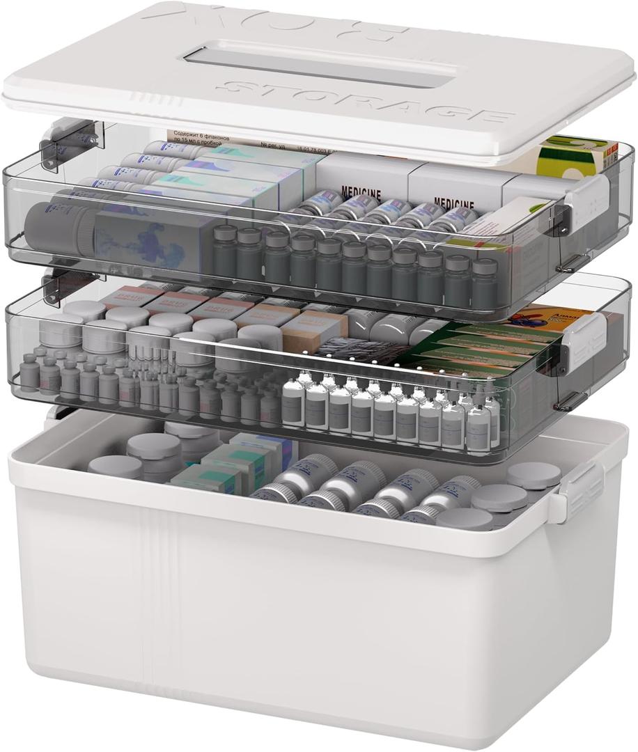 Citylife 3-Layer Medicine Storage Box, Medication Storage Box with Handle, Household Medical Organiser Portable Emergency First Aid Container for Home Cabinet Office Travel Car School