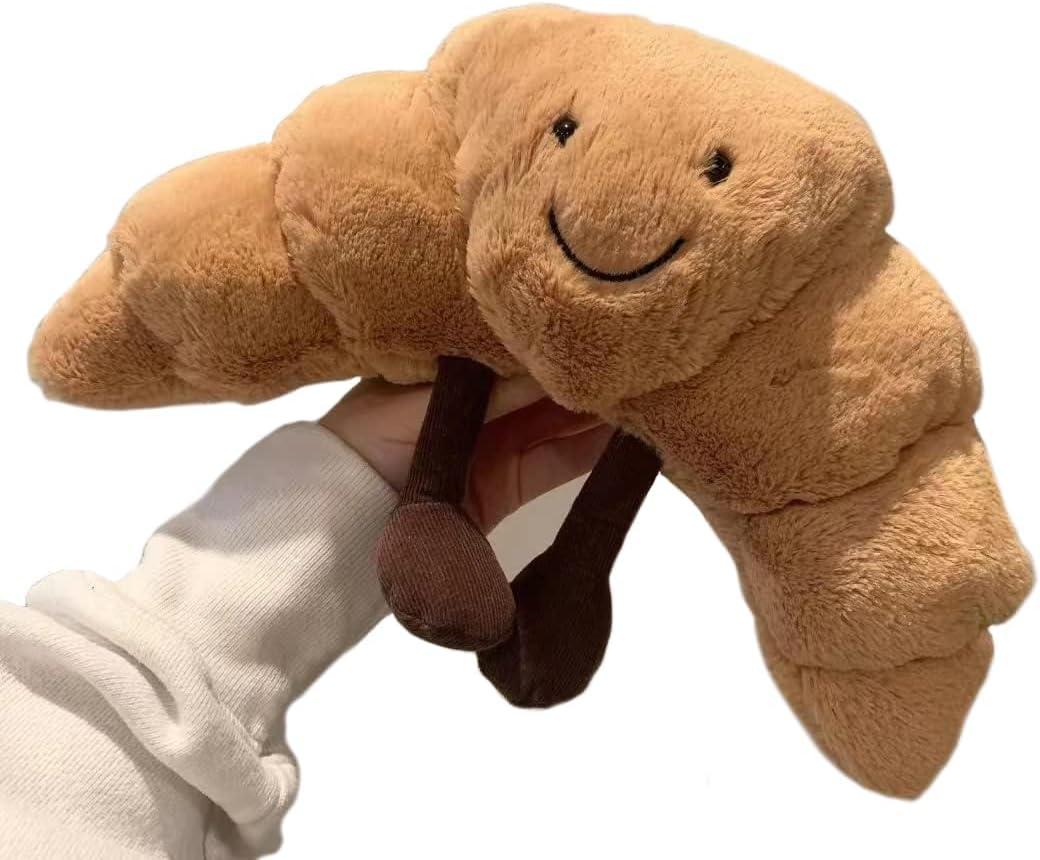 WeightedPlush 9" Croissant Plush Cute Smile Croissant Bread Pillow Stuffed Animals Funny Soft Food Plushies Toy for Gifts for Kids Birthday