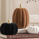 DN DECONATION 3 Pcs Fall Pumpkin Decorations – Flocked White Brown Black Resin Pumpkins Figurines for Autumn Thanksgiving Halloween Decoration, Faux Artificial Pumpkin for Home Table Mantel Decorating