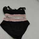 High Waisted Bandeau Bikini Set - Women Strapless Two Piece Swimsuits Ribbed Longline Full Coverage Bathing Suits Swimwear (Large, Black-contrast Trim)