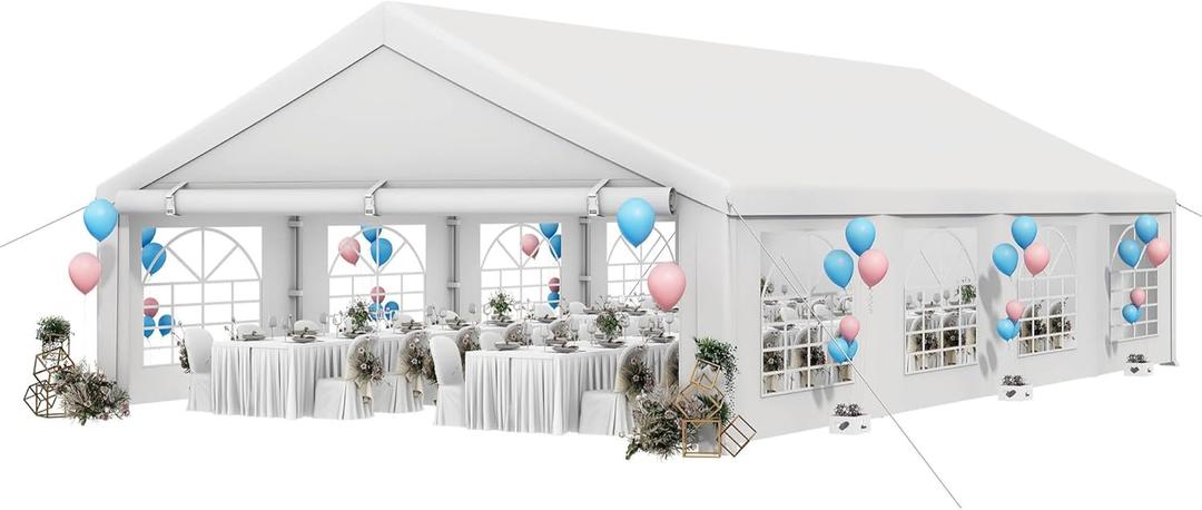 YITAHOME 20x30FT Party Tent Heavy Duty Wedding Event Shelters PVC Upgraded Galvanized Canopy with Large Roof Removable Sidewalls Commercial Party Tent, White