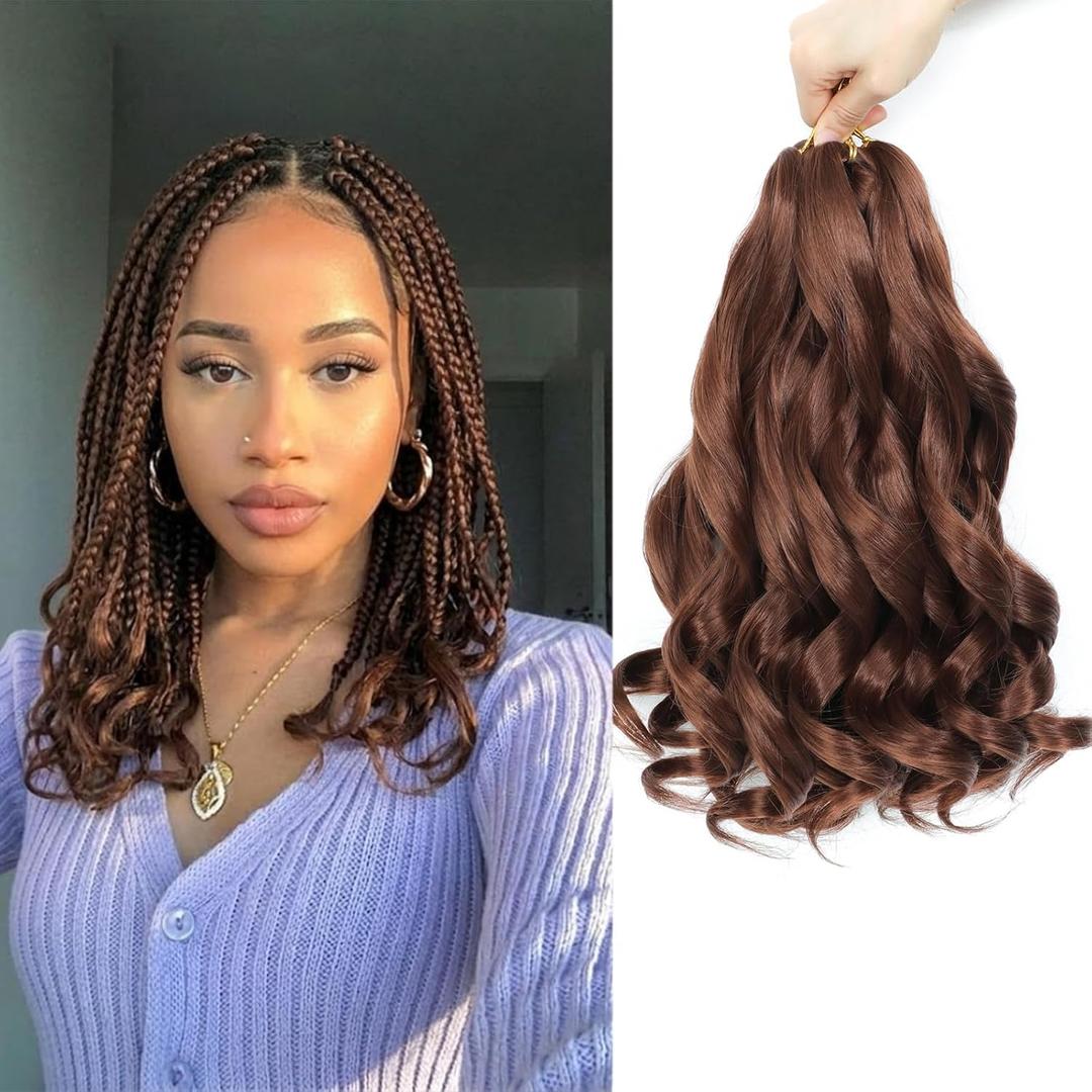 French Curl Braiding Hair, 14 Inch 8 Packs Pre Stretched Wave Braiding Hair Extensions Bouncy Loose French Curl Crochet Braids for Black Women (30#, 14 Inch)