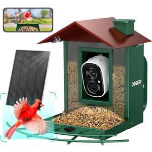 Osoeri Bird Feeder with Camera, Camera Bird Feeder for Outside, Solar-Powered, Smart AI Identify Birds, Auto Capture Video & Instant Arrival Alert, Ideal Gift for Family and Birdlover (Green)