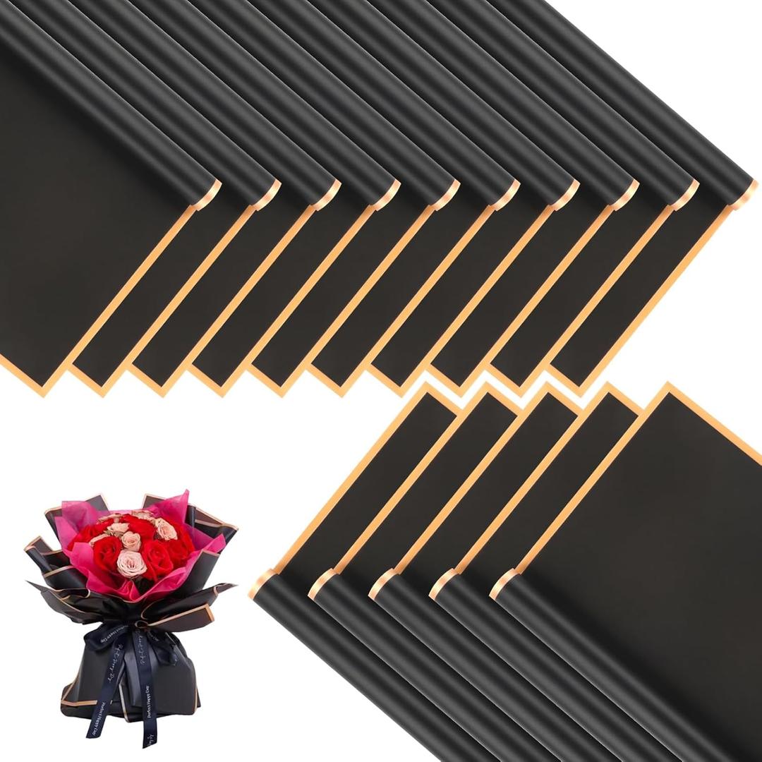 20 Sheets Flower Wrapping Paper - Waterproof Floral Bouquet Wrapping Paper Black Korean Florist Supplies Packaging Paper for DIY Crafts Wedding Birthday Gift