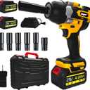 Cordless 1/2 Inch Impact Wrench,1000 N.m(740 Ft-lbs) Brushless High Torque Electric Impact Gun, 3300RPM Power Impact Driver, 2x 4.0AH Li-ion Battery,Charger & 6Pcs Sockets for Car Home DIY Furniture