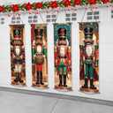 4PCS Black Nutcracker Christmas Decorations - African American Nutcracker Door Banner Soldier Model Hanging Porch Sign Banner Xmas Backdrop for Wall Fireplace Holiday Party Garden Indoor Outdoor Decor