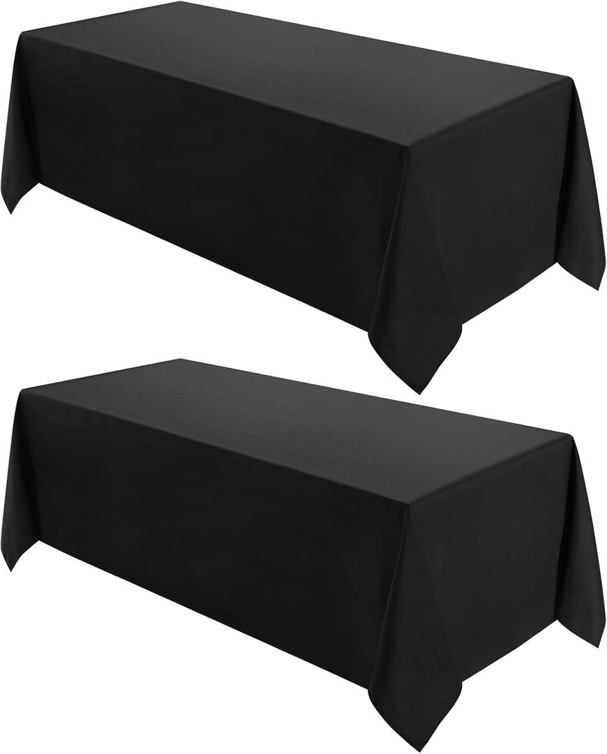 VidaFete 2 Pack 90*132inch Rectangle Tablecloth Polyester Table ClothStain Resistant and Wrinkle Polyester Dining Table Cover for Kitchen Dinning Party Wedding Rectangular Tabletop Decoration(Black)