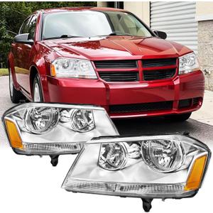 Headlight Assembly Compatible With 2008-2014 Dodge Avenger Chrome Housing Amber Corner