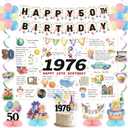 Roetyce 50th Birthday Decorations Women Men, Back in 1976 Poster Happy 50th Birthday Banner Balloons Hanging Swirl Cake Topper Kit, Colorful Funny 50 Years Old Party Supplies Photo Backdrop Background