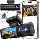 3 Channel 4K Dash Cam Front, 1080P Dash Camera Rear and Inside for Cars with 3.16 IPS Screen, 64GB Card, G-Sensor, 24Hr Parking, App Control,Loop Recording, Night Vision,Support 256GB Max (Deep Black)
