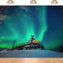 7x5ft Fabric Aurora Backdrop Beautiful Northern Lights Starry Sky Wooden Observation Deck for Birthday Party Backdrop Photography Studio Props
