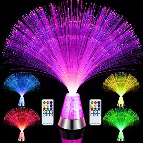 Tuanse 2 Packs LED Fiber Optic Lamp Color Changing Fiber Optic Centerpiece with Crystal Base Battery Powered Glitter Lights 13.5 Inch Calming Sensory Light for Table Home Decor, Remote Control