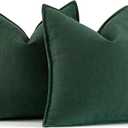 MIULEE Pack of 2 Green Decorative Pillow Covers 20x20 Inch Soft Chenille Luxurious Couch Throw Pillows Farmhouse Cushion Covers with Elegant Design for Sofa Bedroom Living Room Home Decor (20" x 20" (Pack of 2))