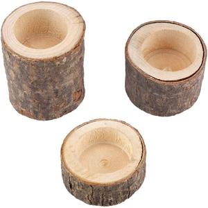 3-Piece Wood Log Candle Holder for Flameless Candles, Timber Pile Candlestick Stand Flowerpot Ornament Decor