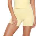 SUUKSESS Women 2 Piece Workout Sets High Waisted Tummy Control Biker Shorts Halter Padded Tank Tops (Yellow, M)