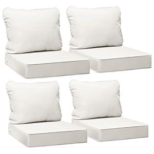 AAAAAcessories Outdoor Seat Cushions for Chairs, Fade-Resistant, Waterproof Patio Furniture Replacement Cushions, 19" x 19" x 3" + 19" x 17", Set of 4, Linen White