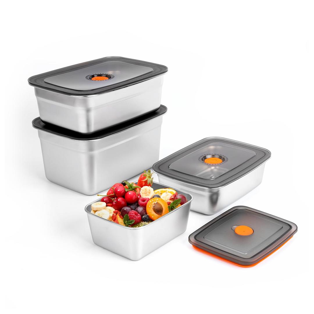 fecoqi Stainless Steel Food Storage Containers With Lids Leak Proof & Airtight | Stainless steel freezer Containers,For Meal Prep,Fruit,Freezer -Set of 4 (20oz, 33oz, 66oz,94oz)