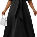 Ekaliy Women's Elegant Wedding Guest Dress Adjustable Tie Front V Neck Ruffle Sleeve A Line Formal Maxi Church Dresses (M)