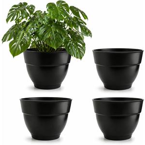 RooTrimmer 4 Pack 13 Inch Plant Pots with Drainage Holes,Lightweight Durable Planters for Indoor Outdoor,Modern Plastic Flower Pots for Houseplants,Patio,Garden & Balcony (Black)